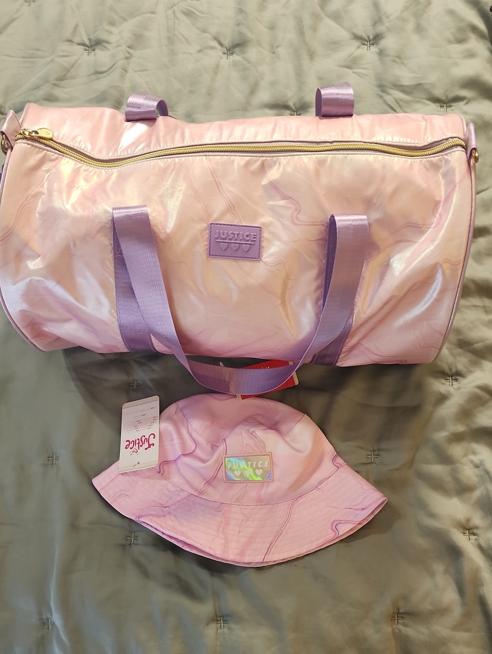 Justice Pink Iridescent Duffel Bag and Bucket Hat Set